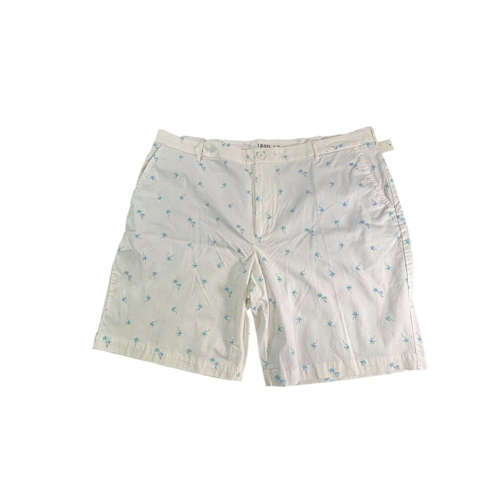 Izod Mens Stretch Twill Shorts Size 42 Bright White With Palm Tree Print